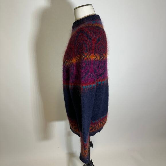Vintage Le Moda Fair Isle Hand Loomed Wool Mohair Blend Sweater Womens Sz Medium - Picture 5 of 9